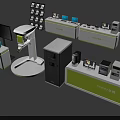 Techno Office Equipment Display With Computers Printers Scanners And Modern Stands