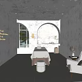 Serene Spa Interior with Arched Window Round Mirror Massage Table and Starry Ceiling Lights 3d model
