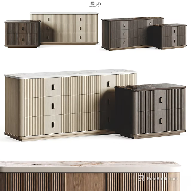 Modern Wooden Storage Cabinets With Light And Dark Wood Tones Drawers And Doors 3d model 