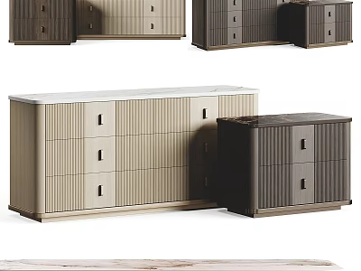 Modern Wooden Storage Cabinets With Light And Dark Wood Tones Drawers And Doors 3d model