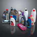 Assorted Cleaning Product Bottles and Cans With Various Colors Shapes and Sizes