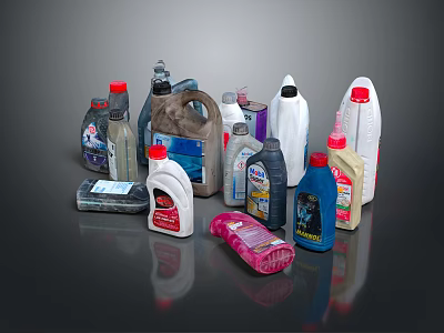 Assorted Cleaning Product Bottles and Cans With Various Colors Shapes and Sizes 3d model