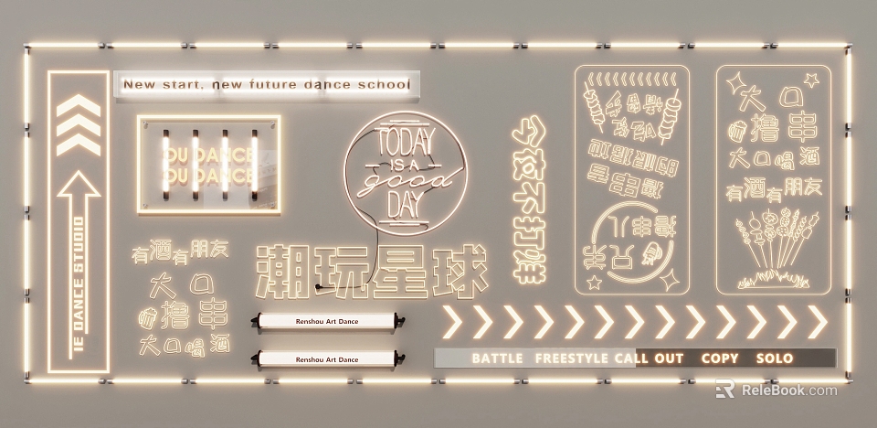 Neon Decorative Lights with Custom Text Graphics for School Fun Events and Playful Themes 3d model 