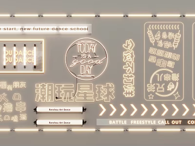 Neon Decorative Lights with Custom Text Graphics for School Fun Events and Playful Themes 3d model