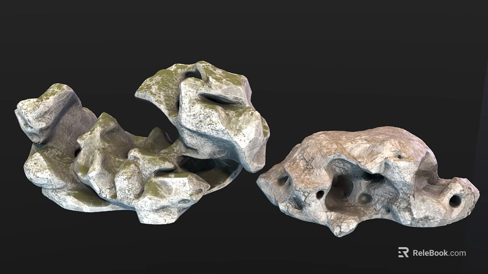 Natural Stone And Wood Decorative Pieces With Rustic Texture For Home Design 3d model 