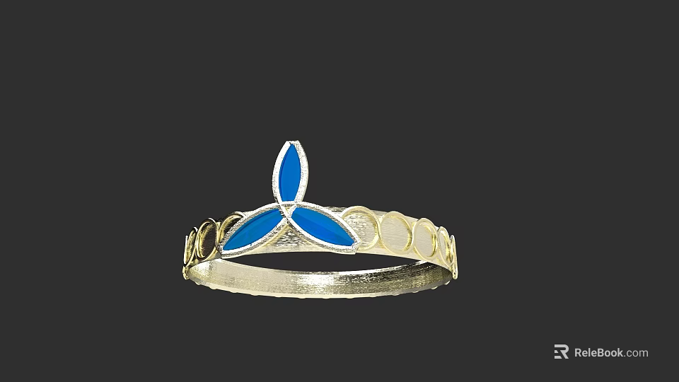 Elegant Gold Bracelet With Blue Leaf Shaped Decorations And Circular Accents 3d model 