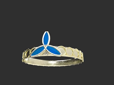 Elegant Gold Bracelet With Blue Leaf Shaped Decorations And Circular Accents 3d model