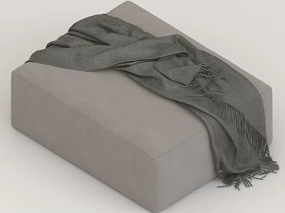 Gray Upholstered Ottoman With Soft Gray Scarf Draped On Top For Modern Living 3d model