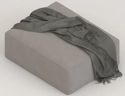 Gray Upholstered Ottoman With Soft Gray Scarf Draped On Top For Modern Living 3d model