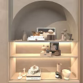Modern Decorative Ornament Set on Arched Display Shelves with Vases Frames and Books