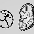 Round and Irregular Shaped Clocks with Running Stick Figure and Roman Numerals Design