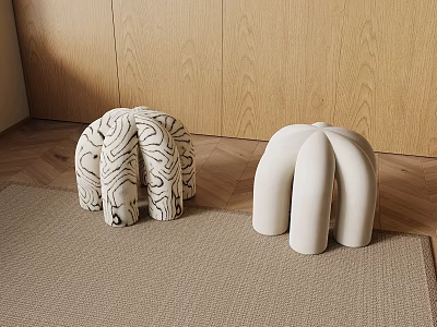 Stylish Modern Sofa Stools With Unique Design On Wooden Floor And Carpet 3d model