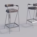 Modern Upholstered Bar Stools With Metal Frame Armrests And Gray Cushion 3d model