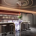 Modern Luxury Indoor Bar Counter With Marble Top LED Lights Bar Stools And Wine Shelf