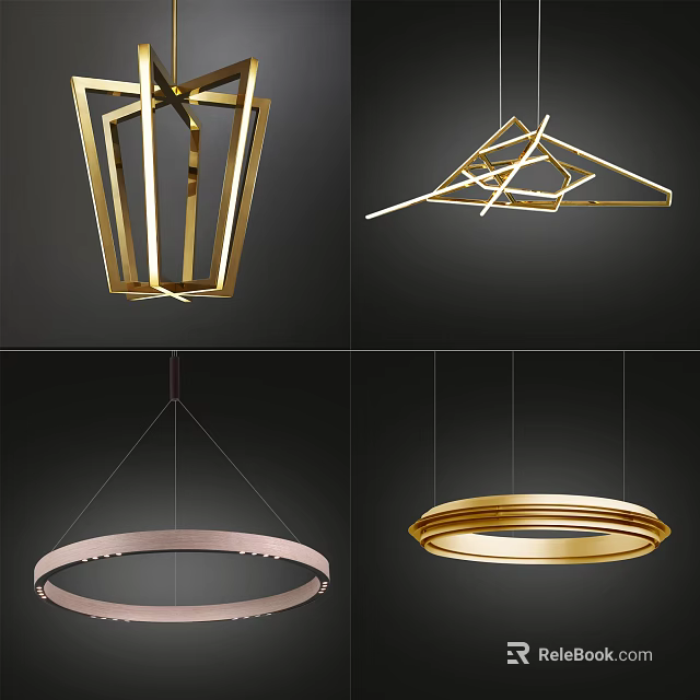 Modern Geometric Chandeliers With Stylish Metal Frame And Circular Design Elements 3d model