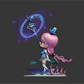 Cartoon Princess Figure With Magic Staff Blue Gem Crown Water Ripple Base And Coral Decorations