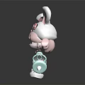 Cute Cartoon Rabbit Character With Pink Body Star Eyes Holding Bottle And Black White Outfit