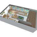 Kids Apparel Specialty Store With Wooden Shelves Bright Lighting And Display Areas