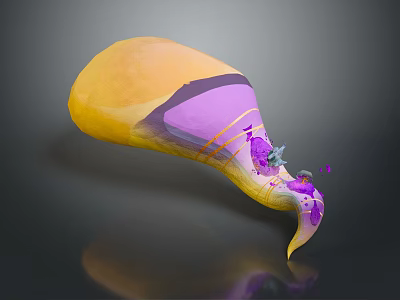Abstract Landscape With Yellow Purple Fluid Shape Flowing Purple Splash Elements On Dark Background Reflection 3d model