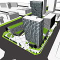 Modern Office Building Complex With Glass Facades Green Roof And Landscaped Gardens