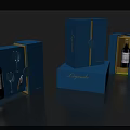 Decorative Ornament Set with Blue Packaging Golden Accents Wine Bottle Corkscrew Wine Glasses and Legende