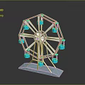 Colorful Ferris Wheel Model With Blue Cabins Red Frame And Base 3d model