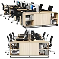 Modern Office Desks Setup With Computers Office Chairs And Storage Shelves 3d model