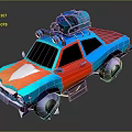 Colorful Cartoon Style Car With Roof Rack Luggage And Vibrant Blue Red Orange Design