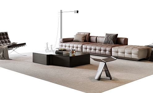 Italian Sofa Coffee Table Combination Leather Sofa Casual Chair Side Table Stool Floor Lamp Decoration 3d model