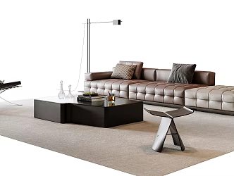 Italian Sofa Coffee Table Combination Leather Sofa Casual Chair Side Table Stool Floor Lamp Decoration 3d model