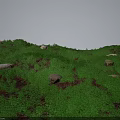 Rolling Green Terrain with Scattered White Boulders and Lush Vegetation Cover