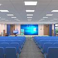 School Auditorium Featuring Blue Seats Large Screen Bright Lighting And Windows 3d model