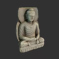 Traditional Buddha Stone Sculpture Seated with Clasped Hands and Backrest Decoration