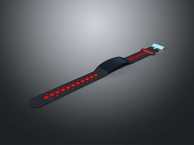 Stylish Black Watch Strap With Red Dot Design And Comfortable Silicone Material 3d model