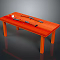 Wooden Table With Two Rifles And A Small White Box On Surface 3d model
