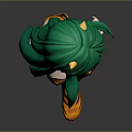 3D Character Design With Green Long Hair Orange Striped Bikini And Laced Boots
