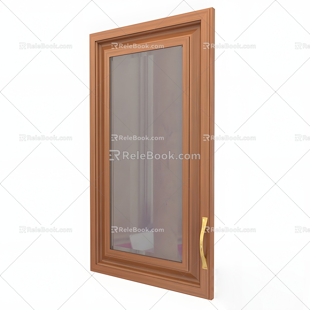 Modern casement window wood grain window glass window 3d model