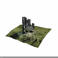 Ancient Castle Ruins Architecture With Tall Ruined Stone Brick Walls On Green Grassland