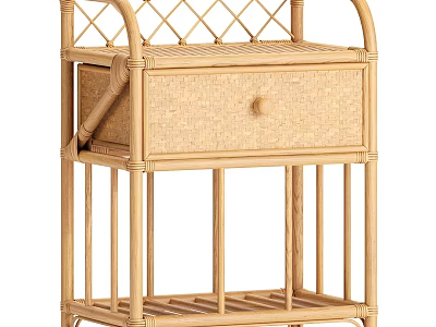 Rattan Tea Table With Drawer Lattice Design And Open Shelf For Living Room 3d model