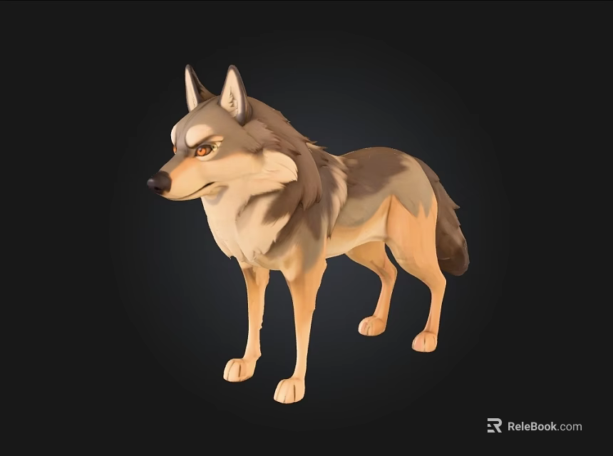 Detailed Realistic Standing Wolf 3D Model With Brown Beige Fur On Black Background 3d model 