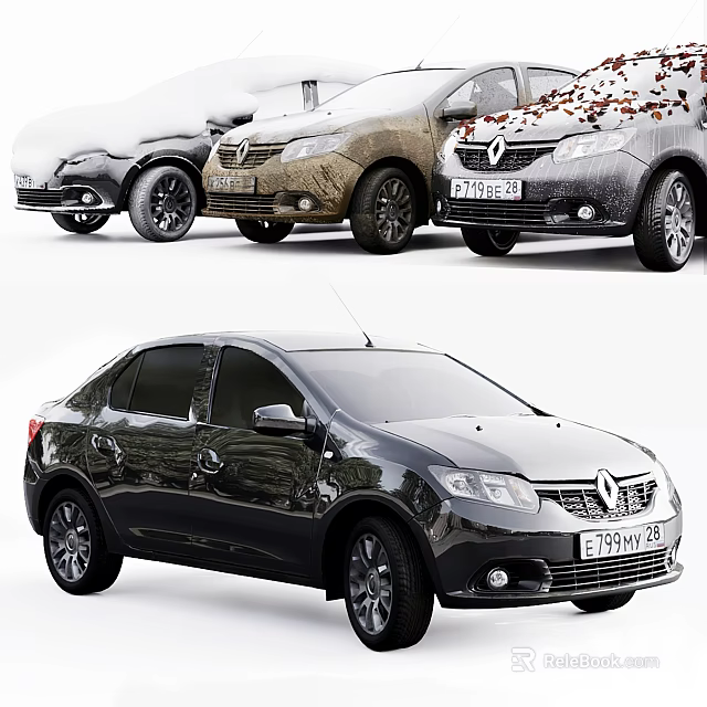 Renault Cars Featuring Snow Covered Muddy With Fallen Leaves And Black Model In Different Conditions 3d model 