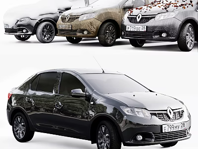 Renault Cars Featuring Snow Covered Muddy With Fallen Leaves And Black Model In Different Conditions 3d model