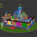 Colorful Children's Play Structure With Red Slide Climbing Area And Green Surface