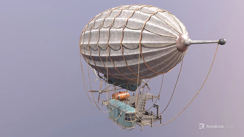 Vintage Airship Classic Design with Metal Shell Netted Covering and Gondola 3d model 