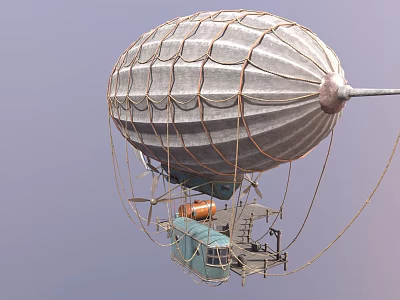 Vintage Airship Classic Design with Metal Shell Netted Covering and Gondola 3d model