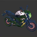 Modern White and Black Motorcycle with Red Rimmed Wheels Golden Shock Absorbers and Black Seat