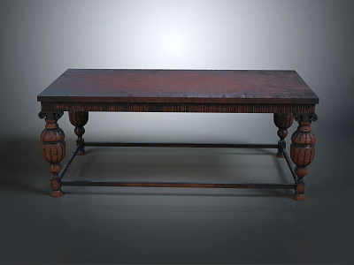 Vintage Wooden Dining Table With Carved Legs And Rectangular Top 3d model