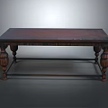 Vintage Wooden Dining Table With Carved Legs And Rectangular Top 3d model