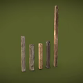 Various Textured Wooden Pillars In Different Colors On Green Background 3d model