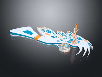 Cartoon Scene With Blue White Feather Patterns Orange Accents And Decorative Spherical Base 3d model